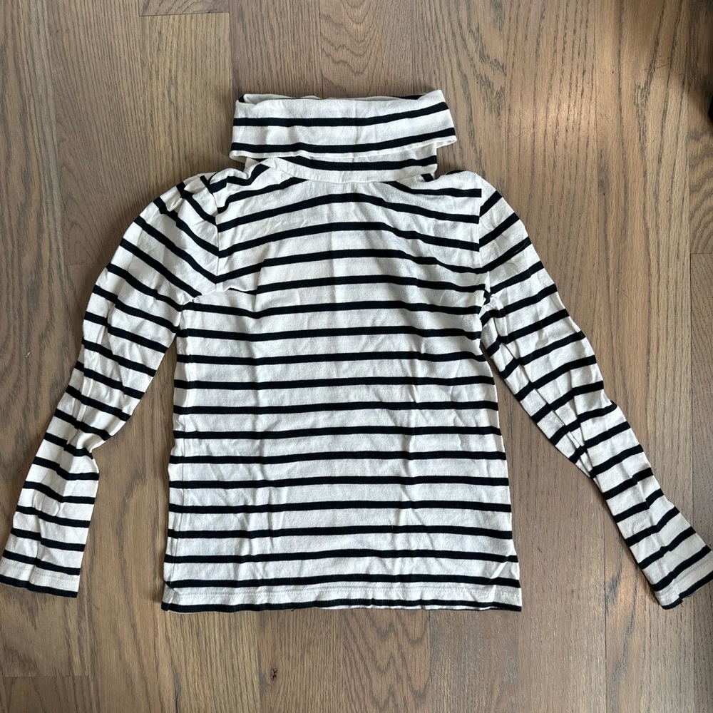 Light weight, black and white striped turtleneck t-shirt.